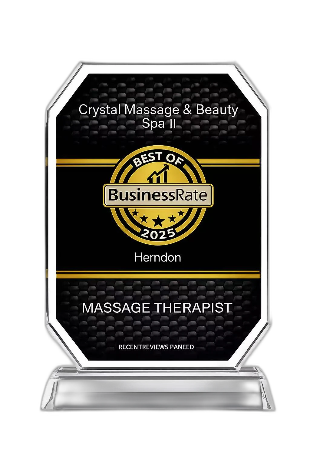 BusinessRate Best of Herndon 2025 — Massage Therapist award to Crystal Massage & Beauty Spa